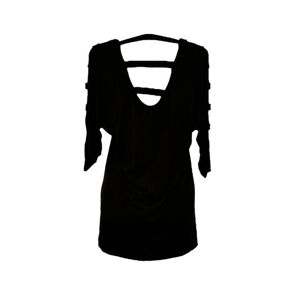 Women's Black Tunic Top Size M Cut Out Sleeve Scoop Neck NWT - Picture 3 of 4